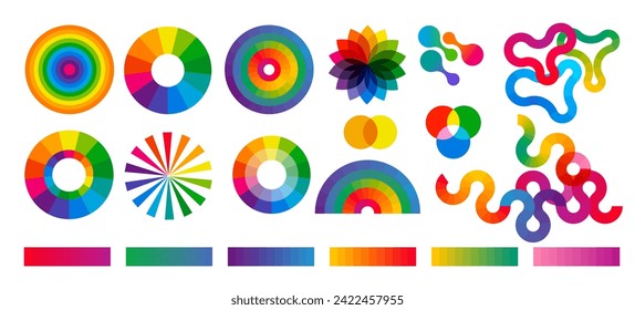 Collection of color theory colorful icons, symbols, elements. Concept graphic vector design