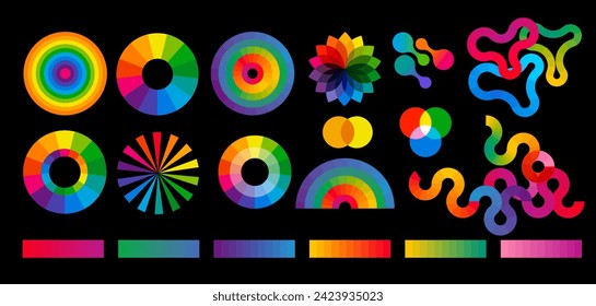 Collection of color theory colorful icons, symbols, elements. Concept graphic vector design