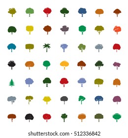 Collection of Color Trees. Vector icons.