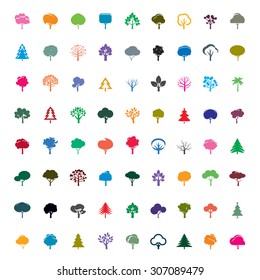 Collection of Color Trees. Vector symbol and icon.
