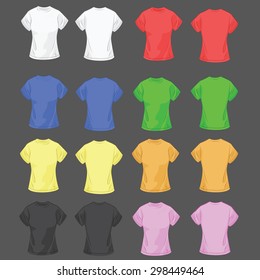 Collection of color t-shirt for women front and back