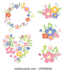 Collection of color vector floral compositions. 