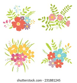 Collection of color vector floral compositions. Ideal for decoration of invitations, texts, cards, scrap book, etc.