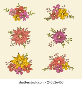 Collection of color vector floral compositions. Ideal for decoration of invitations, texts, cards, scrap book, etc.