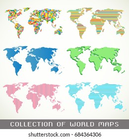 Collection of color world maps with different textures