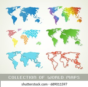 Collection of color world maps with different textures