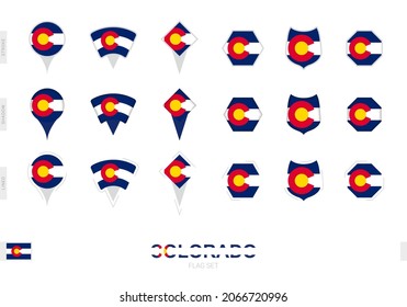 Collection of the Colorado flag in different shapes and with three different effects. Vector flag set.