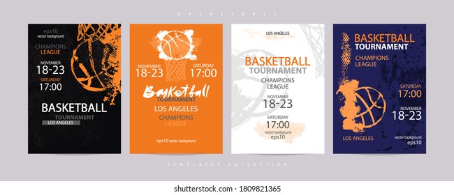 Collection of colored basketball designs, grunge style, sketch. Hand drawing. Sports print, template sports covers, basketball hoop. EPS file is layered.