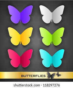 Collection of colored butterflies with soft shadow