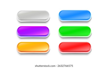 Collection of colored buttons, frame label, event web bar, buttons with color. Vector illustration