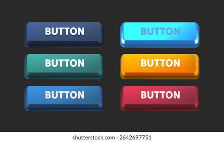 Collection of colored buttons, frame label, event web bar, buttons with color. Vector illustration