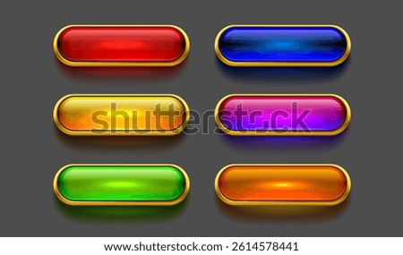Collection of colored buttons, frame label, event web bar, buttons with color. Vector illustration