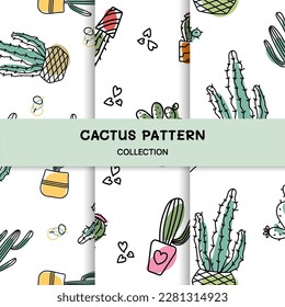 A collection of colored cactus designs on white background