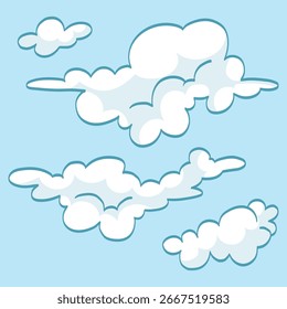 Collection of colored cartoon styled clouds in the sky