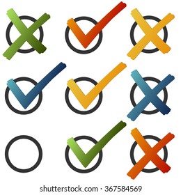 collection of colored check marks and crosses for election