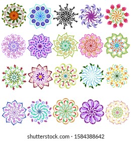 Collection of colored circular patterns.Multicolored circular ornaments in the set.