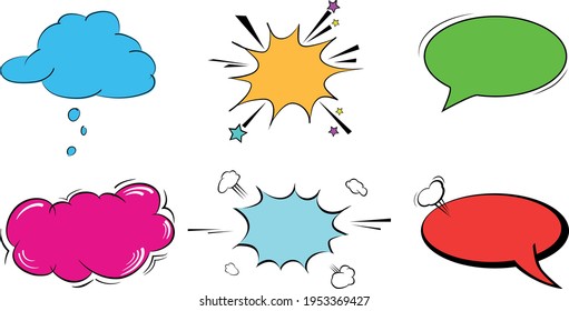 Colección de nubes coloreadas vector de arte pop. Para historietas