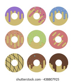 Collection of colored donuts isolated on white
