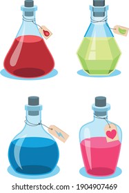 collection of colored fantasy potions