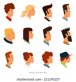 Collection of colored flat avatars with different human heads. Vector icons set. Logo templates.