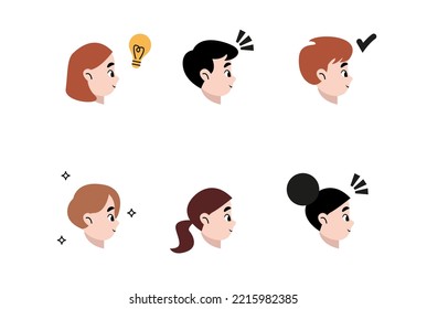 Collection of colored flat avatars with different human heads. Logo templates. Flat vector illustration isolated on white background