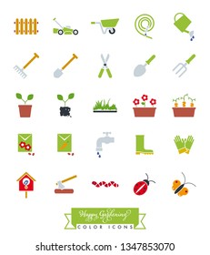 Collection of colored gardening icons vector illustration