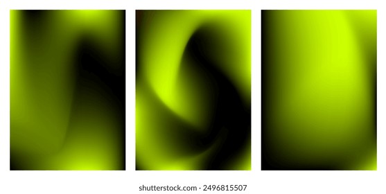 Collection colored gradient abstract background. Soft motion black and lime green illustration. Blurred liquid texture