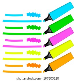 collection of colored highlighters with markings