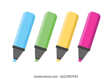 Collection of colored highlighters. Office supply