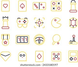 Collection of colored line icons with a gaming theme from vector