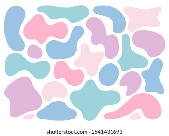Collection of colored Liquid organic shapes. Irregular abstract geometric Form. Random Deform Fluid blob spot stain. Design elements. Vector illustration