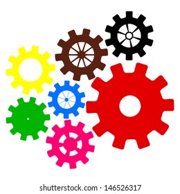 collection of colored mechanisms on a white background