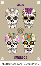 Collection of colored Mexican skull vectors. Perfect for day of the dead celebrations