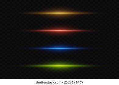  Colección de líneas de neón de colores. Flash de rayos láser. Vector EPS10