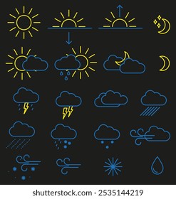 Collection of colored outline weather icons. Set of vector icons