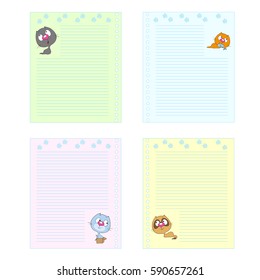 Collection of colored pages. Cute cartoon cats. Template notebook. Cheerful note pad. Space for text. Vector illustration.