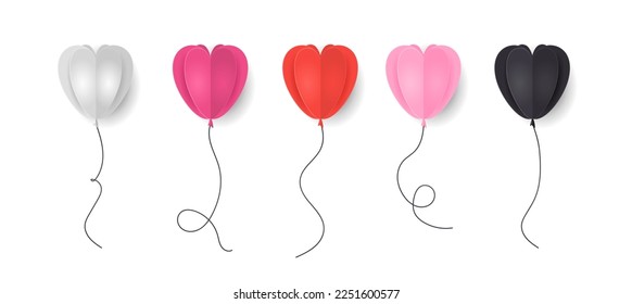 Collection of colored paper cut heart balloons