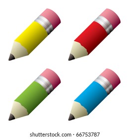 Collection of colored pencils with grey lead and eraser