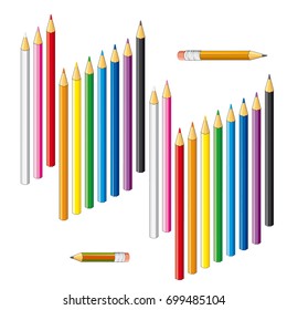 Collection of colored pencils on a white background.Vector