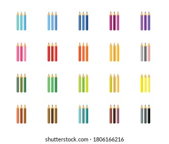 Colección de lápices de colores, estilo plano. Ilustración vectorial aislada en fondo blanco.