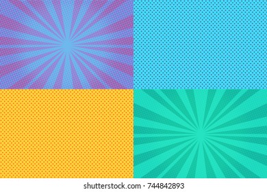 Collection of colored pop art retro backgrounds with halftones. Pop art retro vector illustration