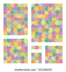 collection of colored puzzles with different number of parts