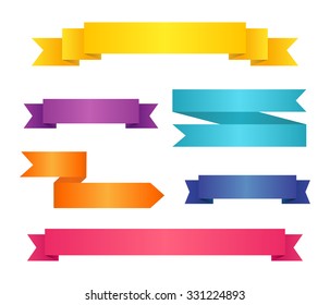 Collection of colored ribbon banners. Set of infographic elements. Vector illustration.