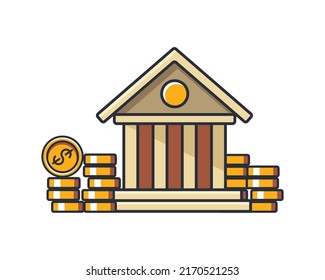 Icono delgado de colecta de moneda de banco y dinero, concepto de negocio y finanzas ilustración vectorial.