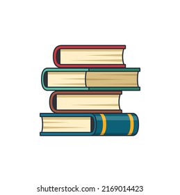 Collection colored thin icon of book stack learning subject, book, graduated hat , learning and education concept vector illustration.