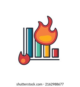 Collection colored thin icon of  burning graph, crisis of business concept vector illustration.