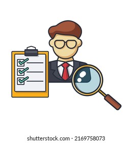 Colección de color delgado icono del hombre de negocios, verificación personal, lupa, lista de verificación , idea de negocio y de la ilustración vectorial del concepto de personas.