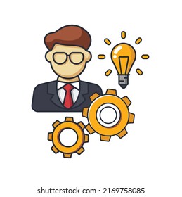 Collection colored thin icon of business man, cog, lightbulb , business  and people concept vector illustration.