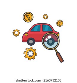 Kollektion farbige Ikone der Autoprüfung, Motor, Preise, Geschäfts- und Finanzkonzept Vektorgrafik.