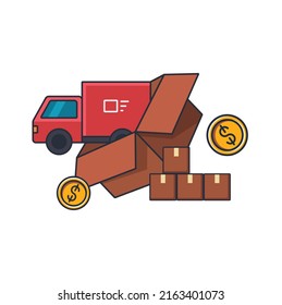 Icono delgado de colección de la ilustración de vectores de concepto de transporte de carga, de empresa y de transporte.